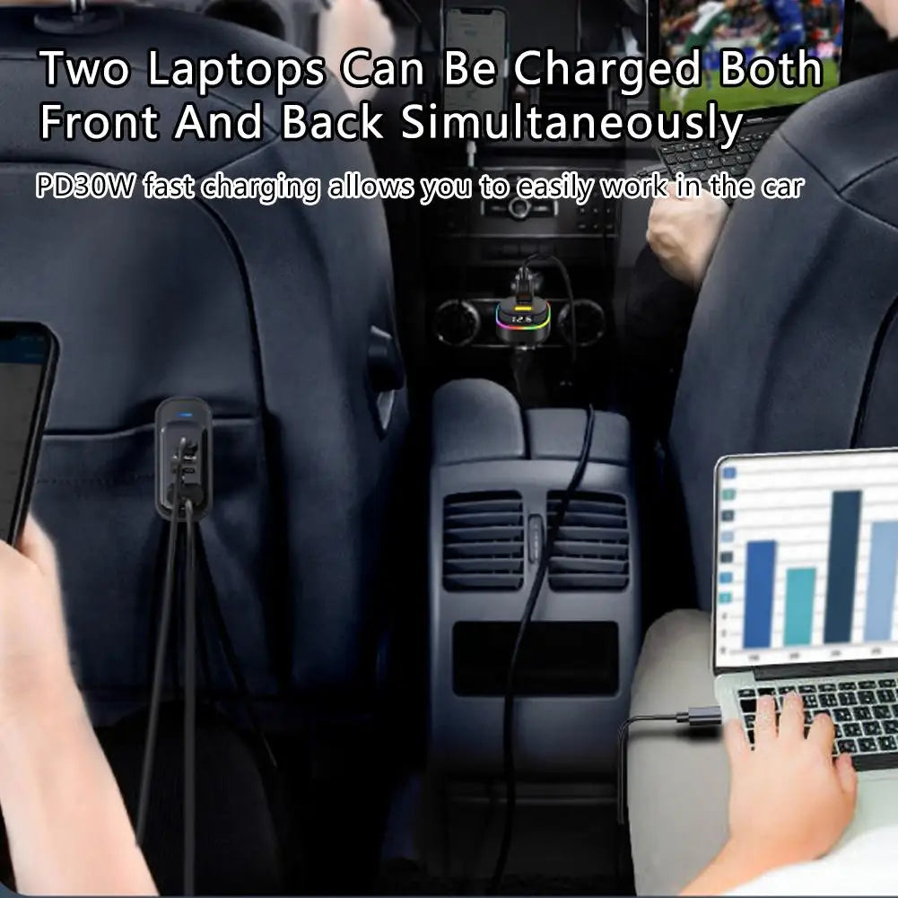 6-Ports USB Type-C Front And Rear Extension Car Charger With RGB Light PD Fast Charging Power Adapter For Iphone Tablet Pi-Mart