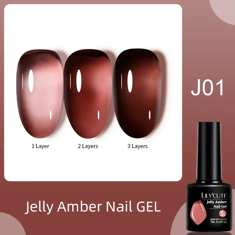 LILYCUTE 7ML Jelly Amber Gel Nail Polish Brown Crystal Translucent Dull Color Nail Art Gel Semi Permanent UV Gel Polish Varnish Tri Light Beauty