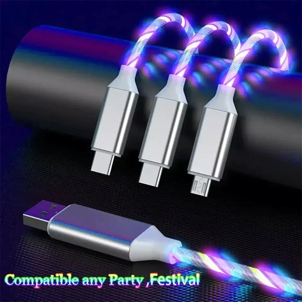 Glowing LED Light USB 3 IN 1 cable Phone Fast Charging Charger Luminous Type C Cable For Xiaomi iPhone Phone Accessories Pi-Mart