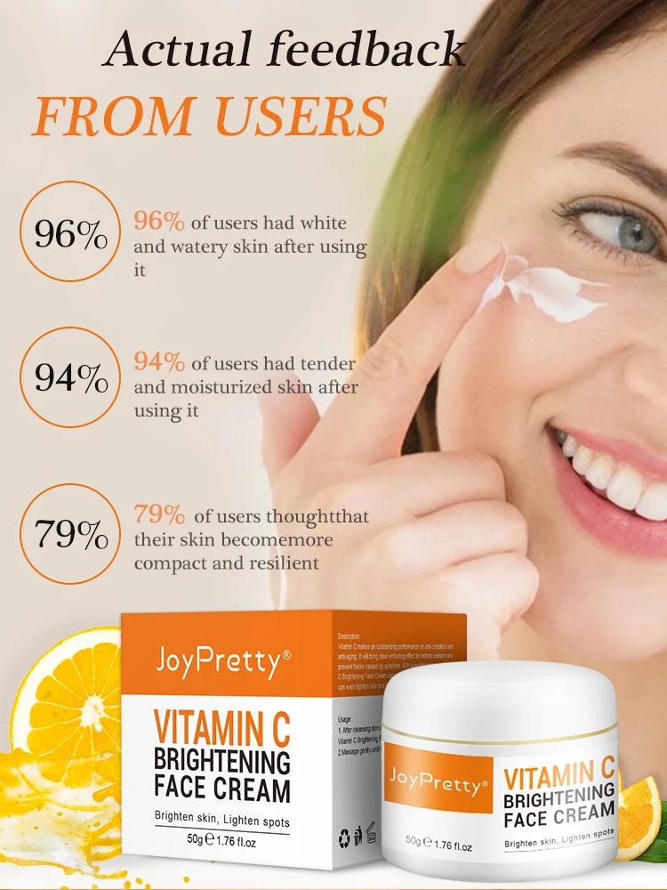 JoyPretty Vitamin C Face Cream Whitening Hyaluronic Acid Moisturizing Dark Spot Remover Brightening Facial Cream Skin Care 50g Pi-Mart