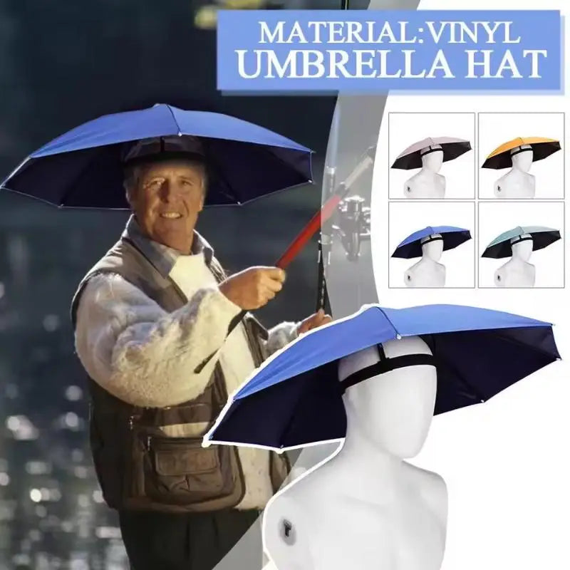 Foldable Head Umbrella Hat Windproof Fishing Head Wearing Sunshade Rain Gear Outdoor Portable Umbrella Camping Beach Head Hats Pi-Mart