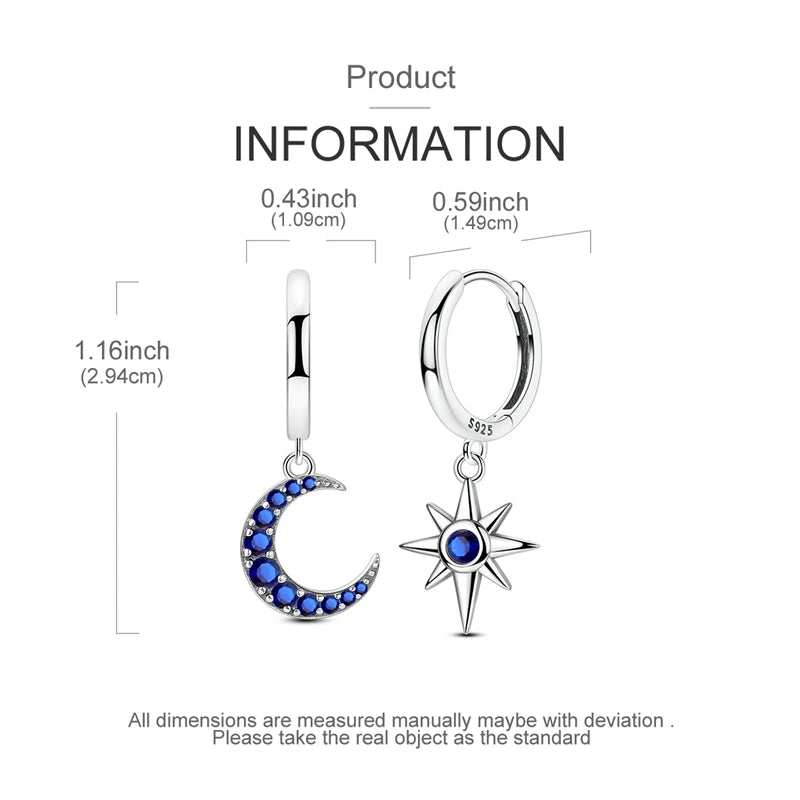 925 Sterling Silver Hoop Earring For Woman Night Sky Blue Purple Gemstone Original Earrings Fashion Jewelry Gift Pi-Mart