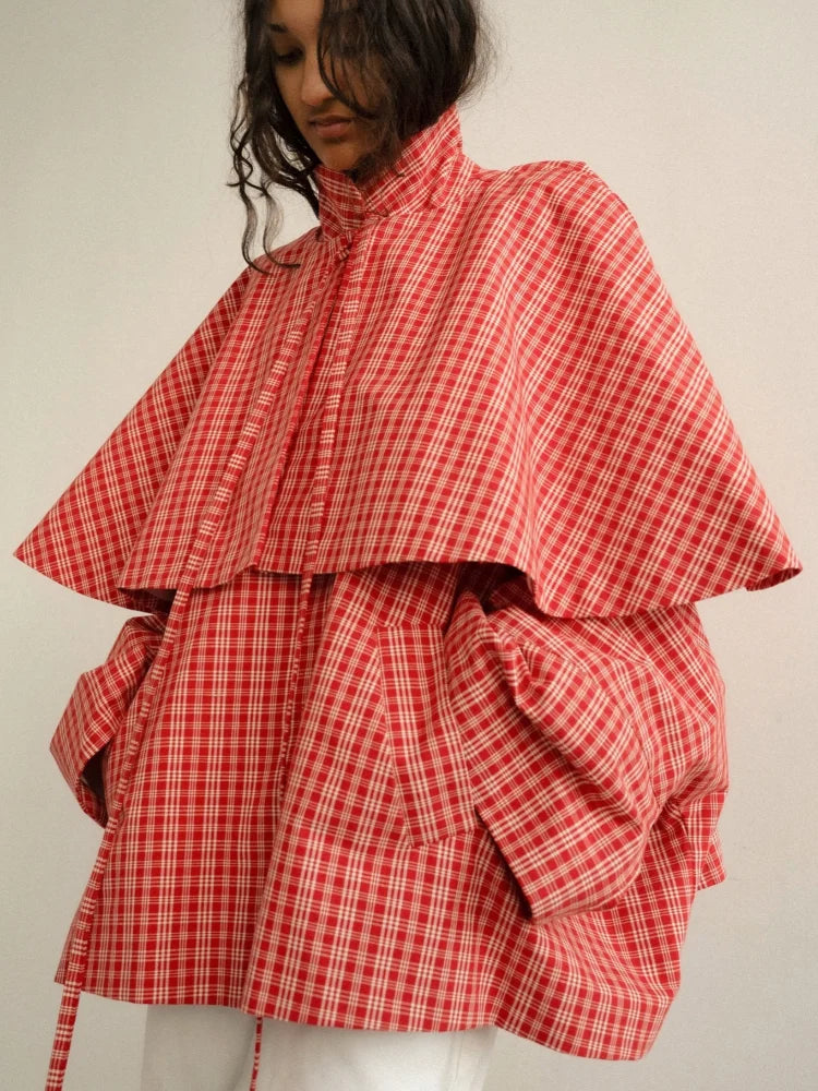 Women ﻿casual Checkered Windbreaker Long Sleeved Single Breasted Stand Up Collar Lady Coats 2026 Spring Daily Commuting Jackets LadyShow.Store
