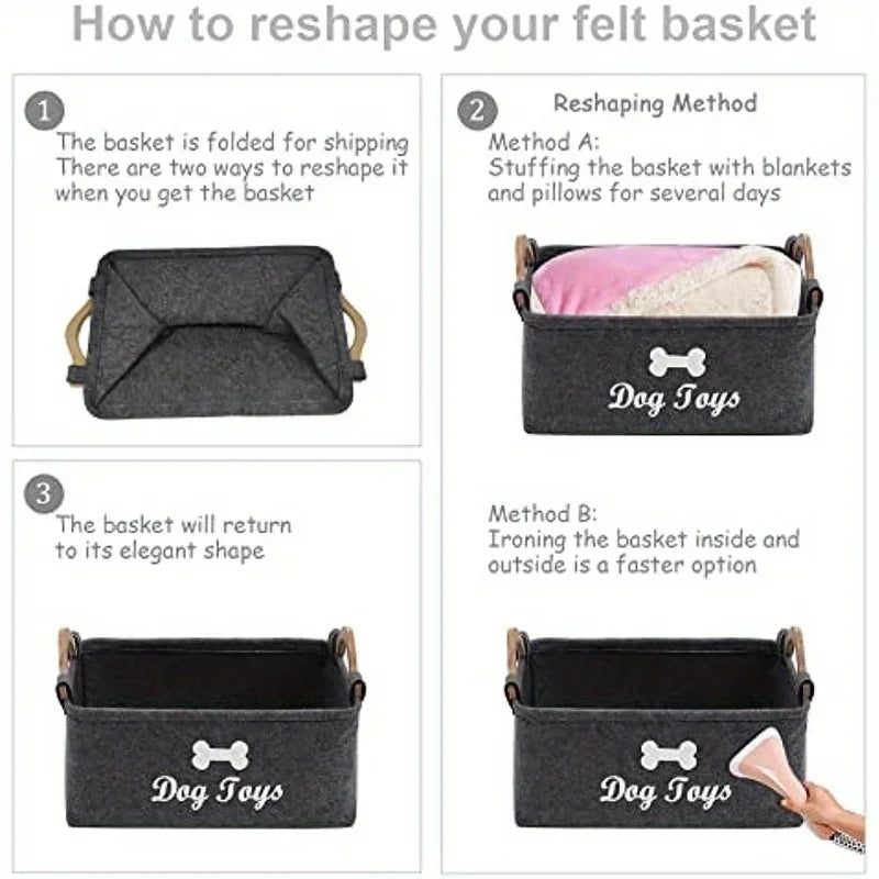 Felt pet toy box, dog toy box, storage basket box - perfect for organizing pets Pi-Mart