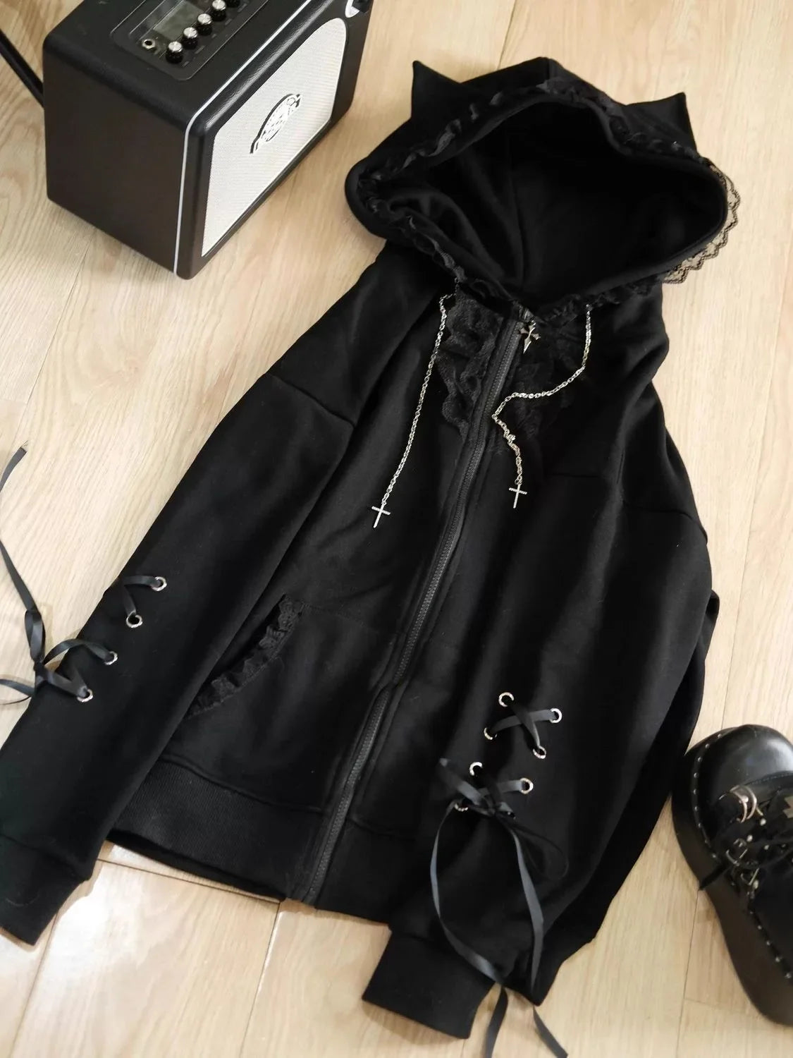 Japanese Sweet Coats Y2K Clothing Hoodie Women Tops Autumn and Winter Color Match Splicing with Thick Velvet Cardigan Jackets LadyShow.Store