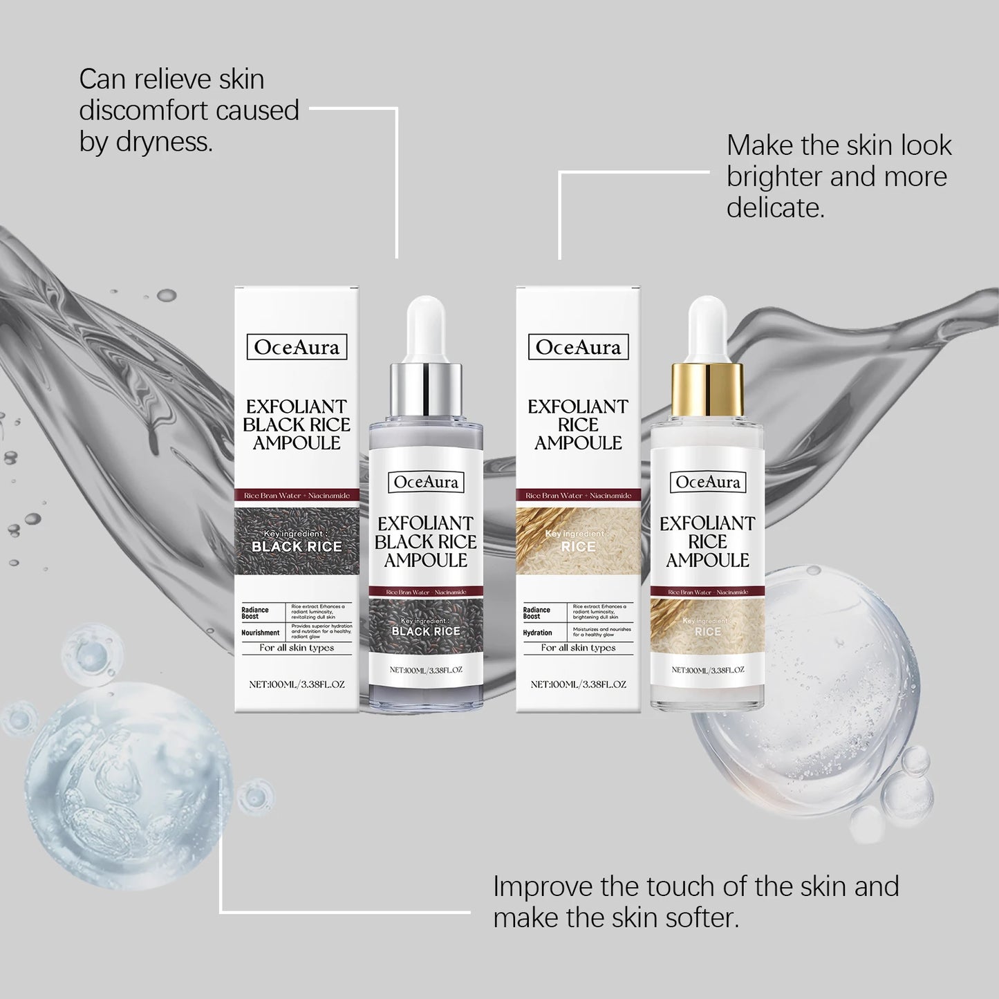 Rice Serum for Face Hydrating Brighten Skin Repair Smooth Facial Essence Gentle Exfoliation Remove Blackheads Collagen Ampoules Pi-Mart