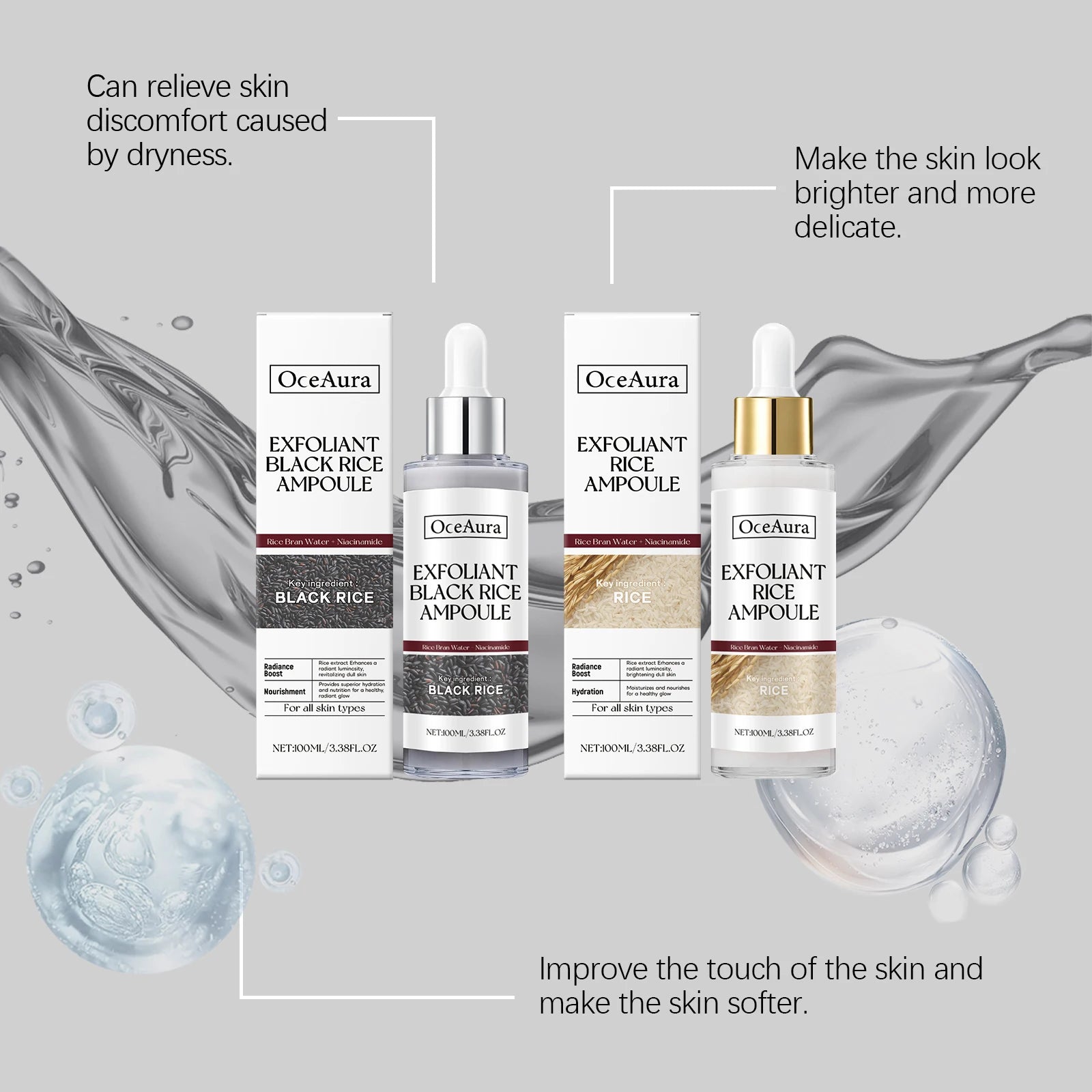 Rice Serum for Face Hydrating Brighten Skin Repair Smooth Facial Essence Gentle Exfoliation Remove Blackheads Collagen Ampoules Pi-Mart