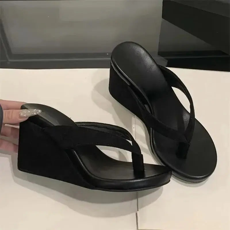 Eilyken Summer Leopard Print Clip Toe Platform Wedges Women Slippers Fashion Thick Bottom High Heels Flip Flops Shoes LadyShow.Store