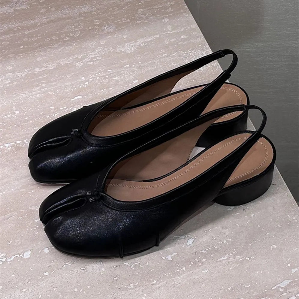 2025 Spring Summer Fashion Soft Leather Split Toe Women Pumps Casual Comfortable 3.5cm Low Heeled Slingbacks Tabi Ballet Shoes LadyShow.Store