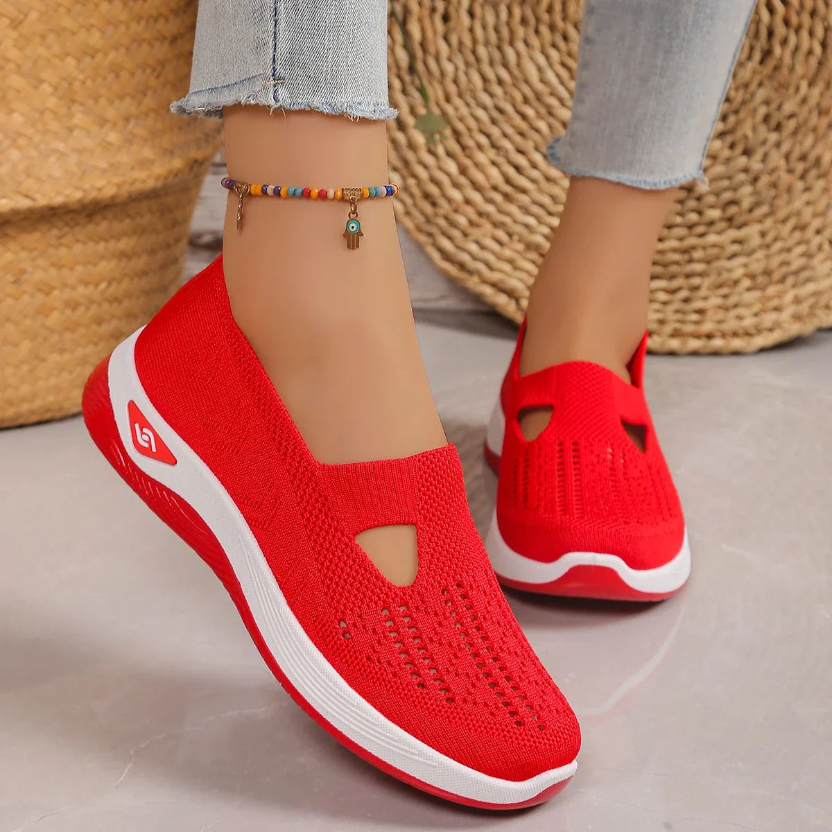 Women's Shoes, Casual Sports Shoes, Solid Color Breathable Sports Soft-Soled lightweight Walking Shoes, Low-Top Knitted Casual S LadyShow.Store