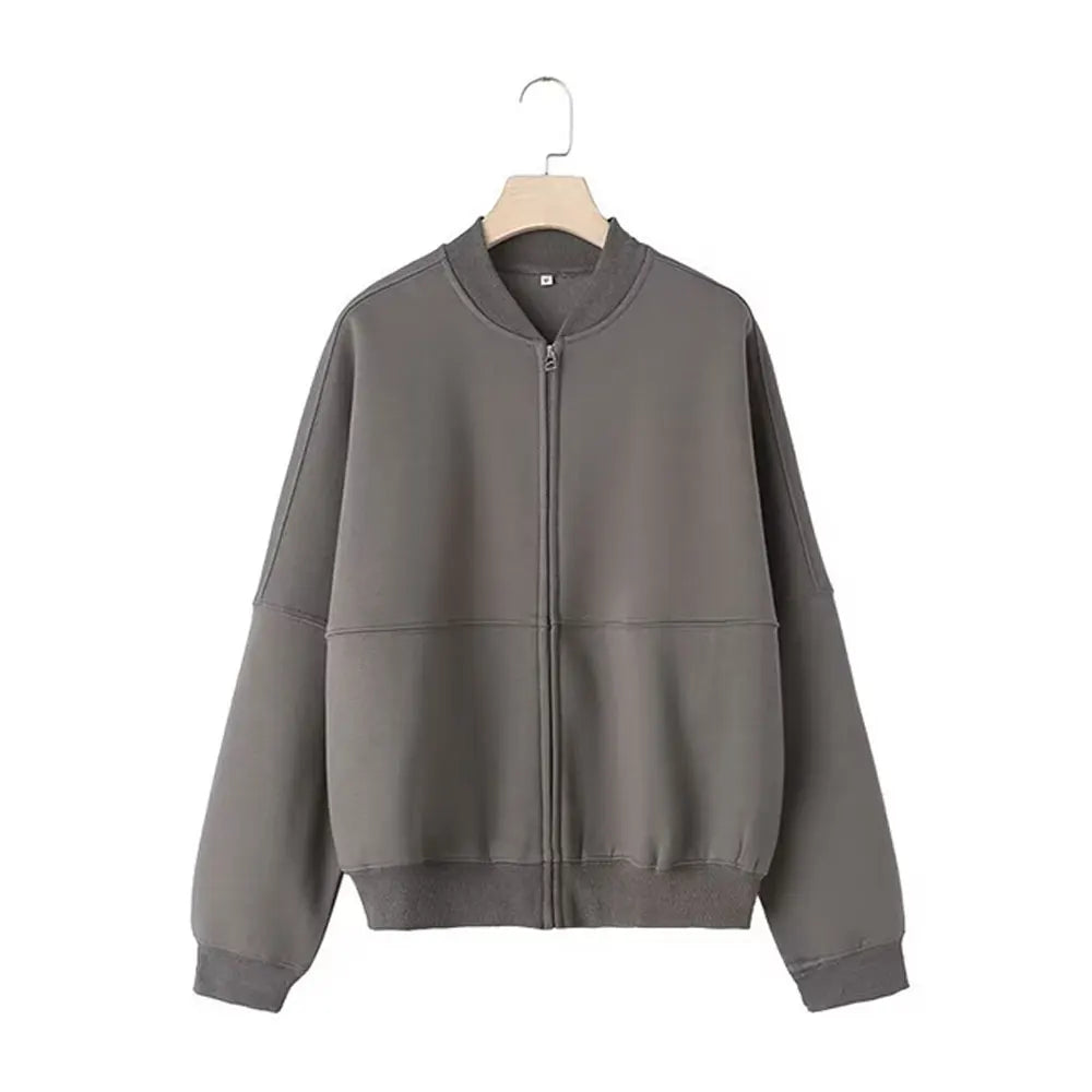 HH Women's Fall 2-Piece Retro Solid Color Zip Bomber Jacket Sweatshirt+High Waist Lace Up Women's Wide Leg Pants Street Wear LadyShow.Store