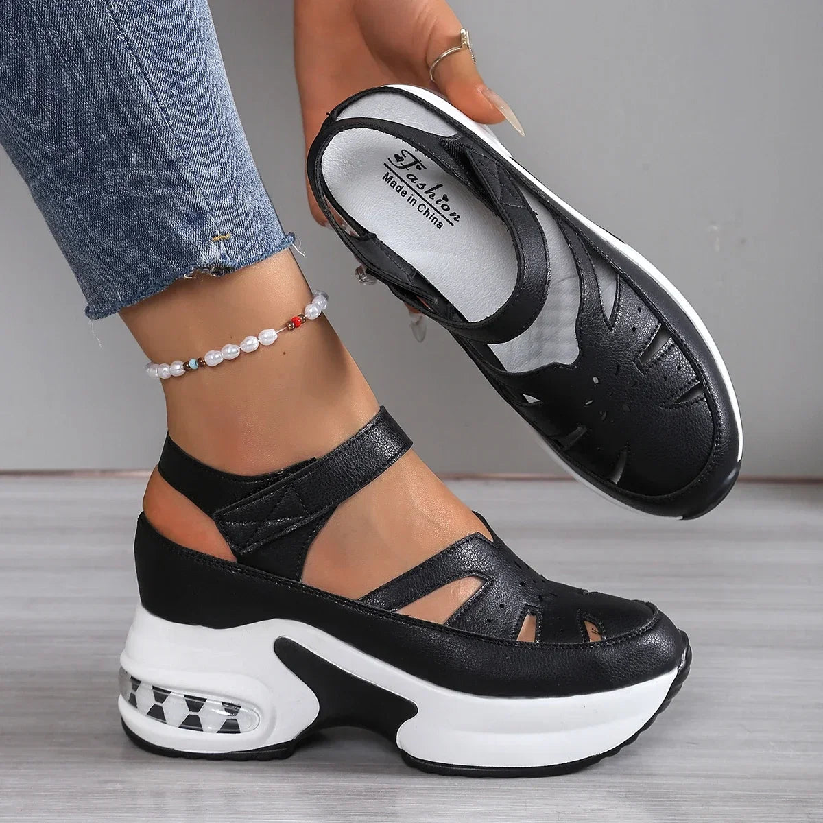 Women Sandals New Closed Toe Office and Career Summer Solid Wedge Shoes for Women New High Quality Buckle Strap Sandals Women LadyShow.Store
