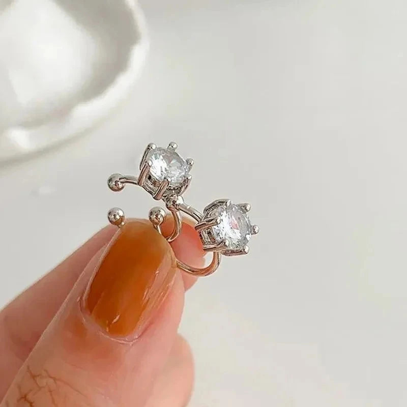 2Pc New Shiny Zircon Clip Earrings Adjustable Non Piercing Ear Clips for Women Daily Wear Party Banquet Jewelry Gift New Fashion Pi-Mart