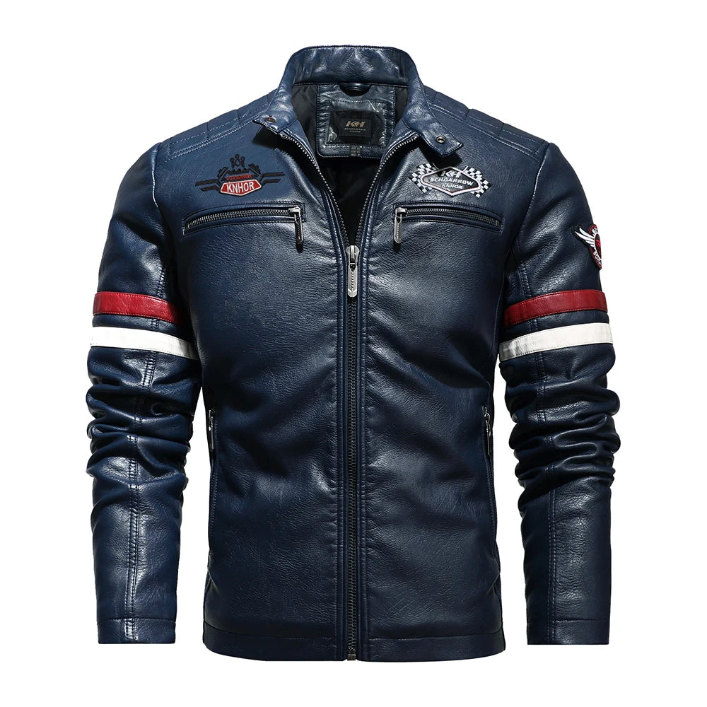 Mens Vintage Motorcycle Jacket 2024 Men Fashion New Biker Leather Jacket Male Embroidery Bomber Coat Winter Fleece Pu Overcoat Pi-Mart