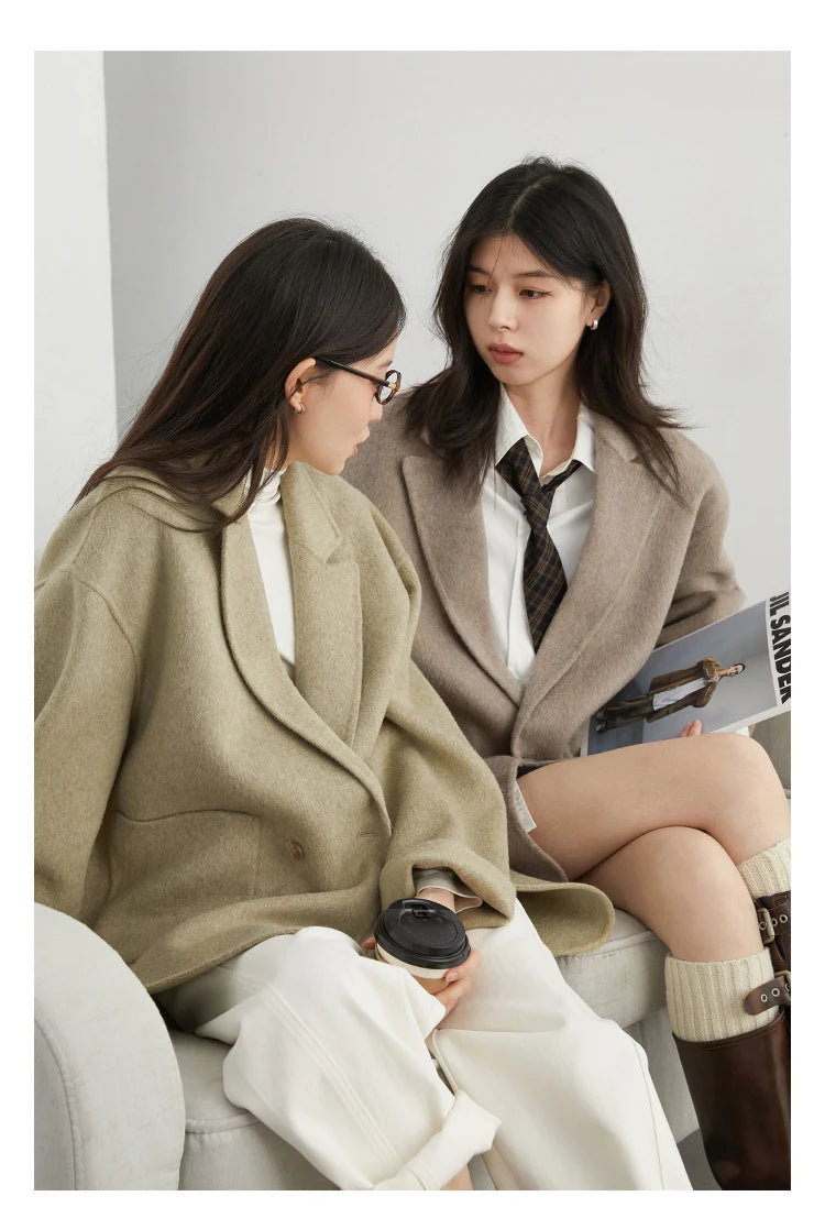 CHIC VEN New Women Woolen Coat Loose Solid Mid-length Double-sided Oversized Office Ladies Jackets Outerwear Autumn Winter 2026 Pi-Mart