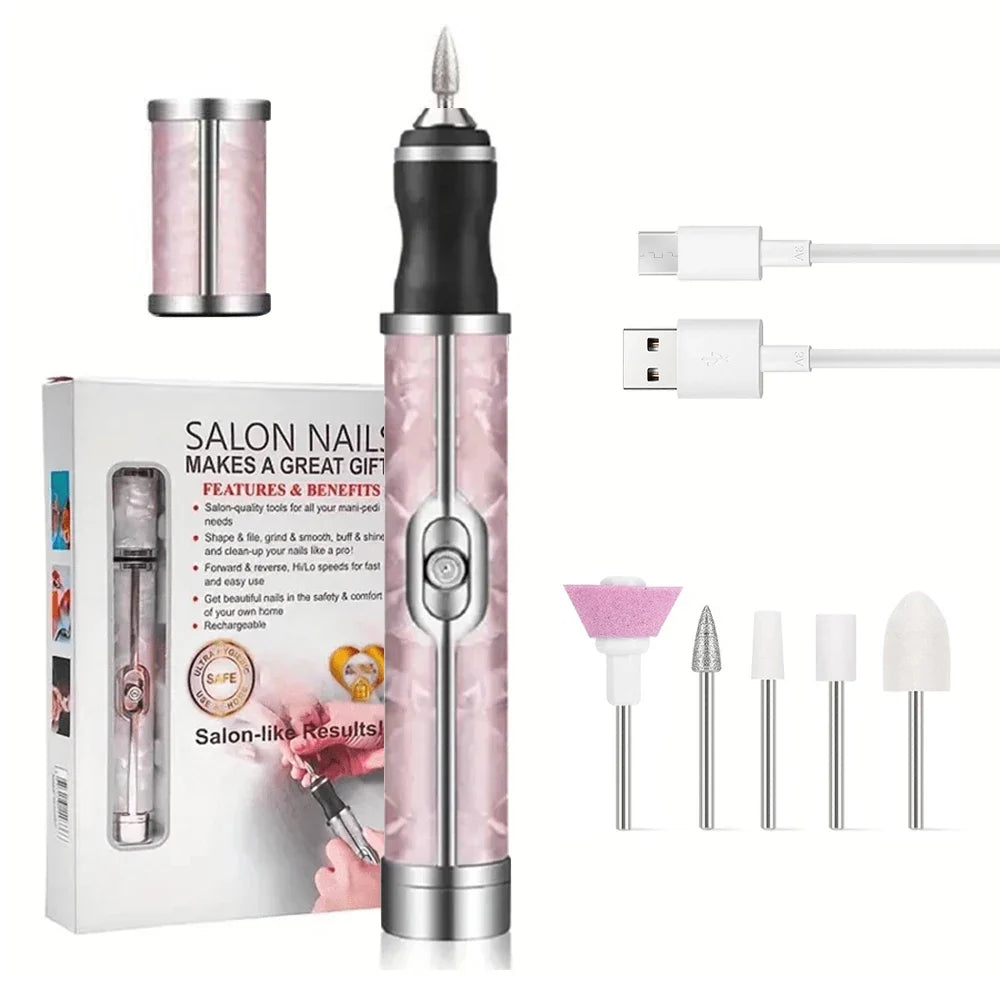 LINMANDA Rechargeable Electric Nail Grinder Nail Polishing Machine Portable Mini Electric Driil Pedicure Kit for Home Salon Tri Light Beauty