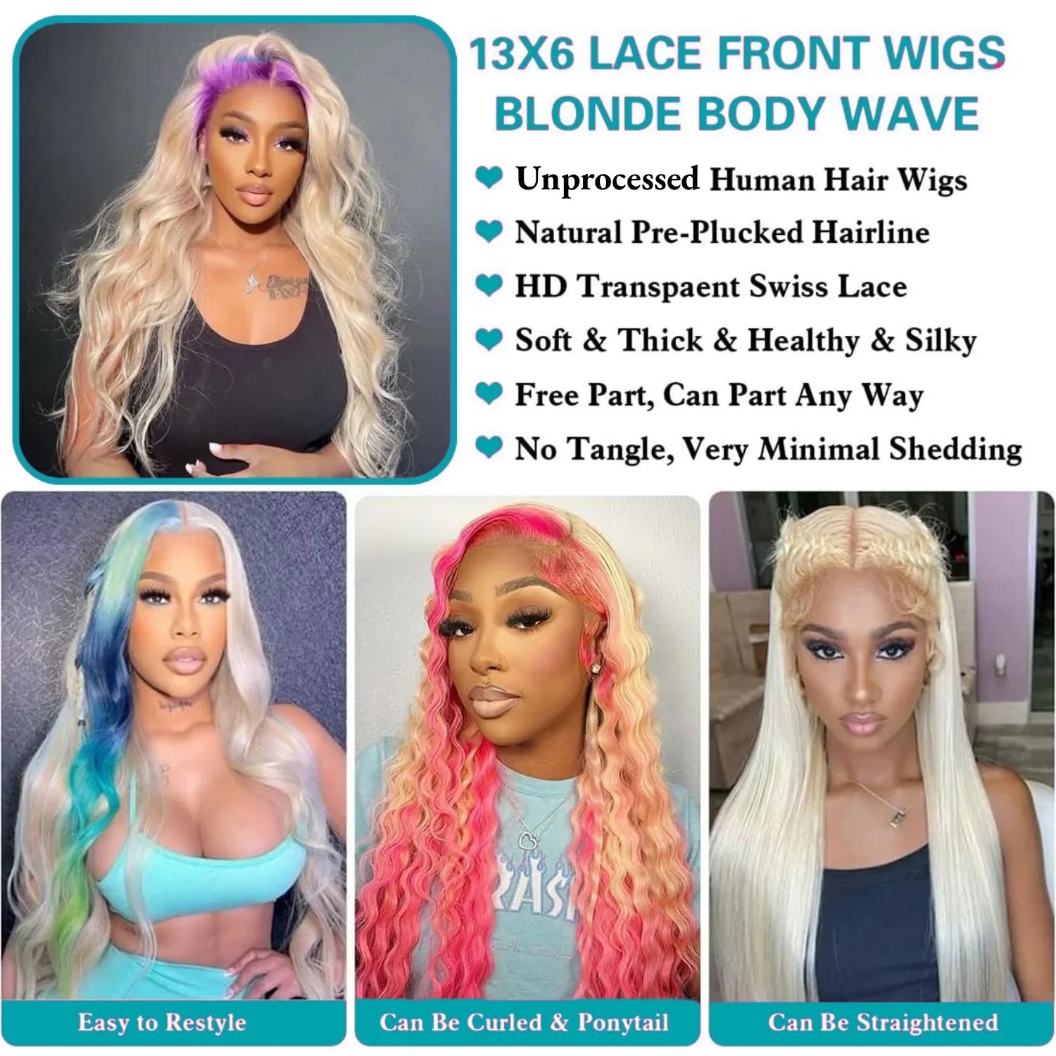 613 Human Hair Wig 13x6 Body Wave Blonde HD Lace Frontal Wig Pre Plucked 13x4 Transparent Lace Front Wigs For Women 200% Density LadyShow.Store