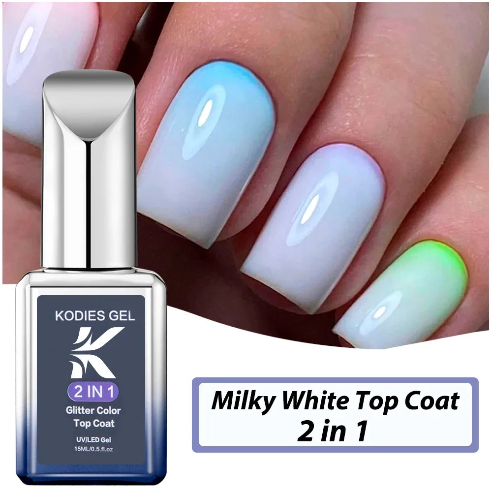 KODIES GEL Milky White Top Coat UV Gel Nail Polish 15ML Vernis Semi Permanent Finish Sealer Esmalte Paint for Manicure Nails Tri Light Beauty