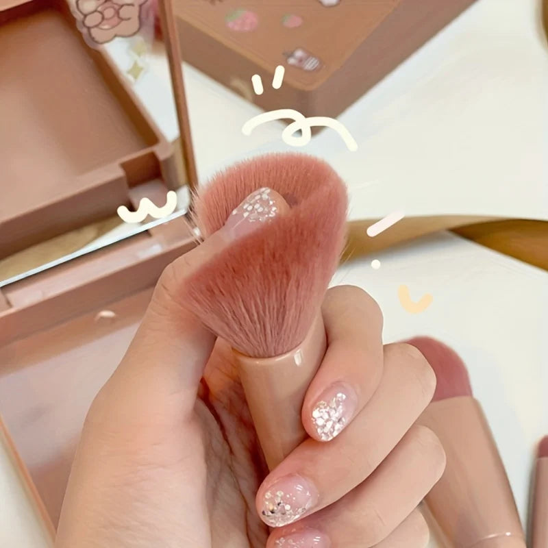 5Pcs Portable Makeup Brush Set With Mirror -  Foldable Travel Kit ，Mini Makeup Brush Set Travel Makeup Brush Set LadyShow.Store