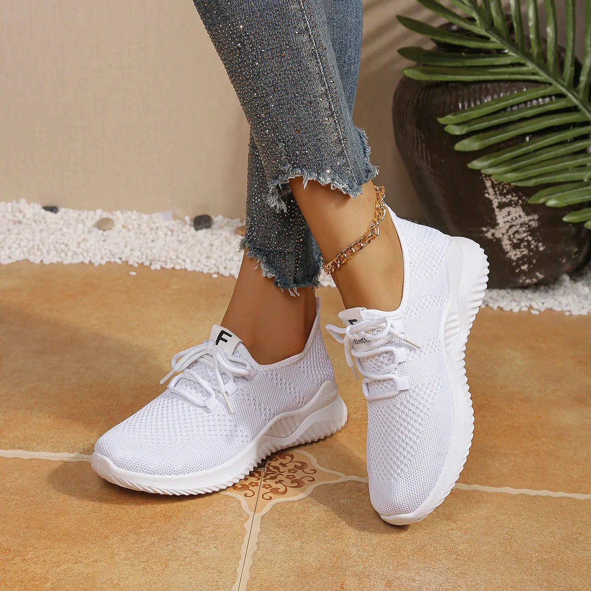 Women's Shoes Ladies Outdoor Casual Sneakers Breathable Knit Upper Lightweight Comfortable Anti Slip Soft Walking Shoes LadyShow.Store