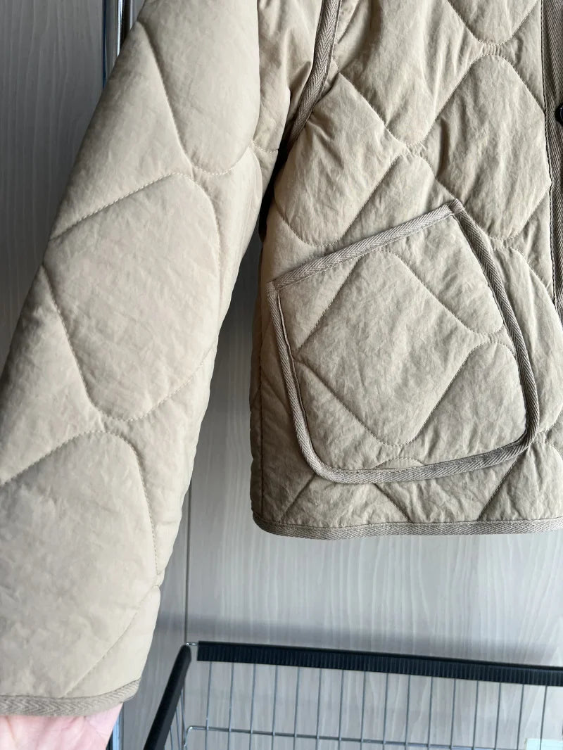 ETJ 2025  Spring new women's vintage crewneck quilted cotton-padded loose version of quilted casual jacket LadyShow.Store
