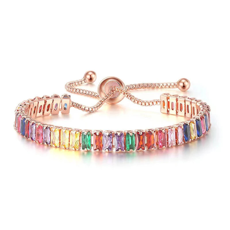 Rose Gold Adjustable Slider Bracelet for Women Colorful/Blue White Tennis Bracelet Fashion Dainty Crystal Bracelets Jewelry Gift Pi-Mart