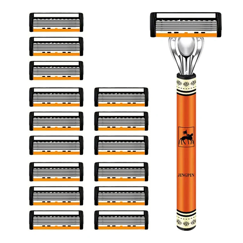 6-layer razor blade, men's stainless steel blade, classic water washed razor, sharp blade for clean shaving Tri Light Beauty