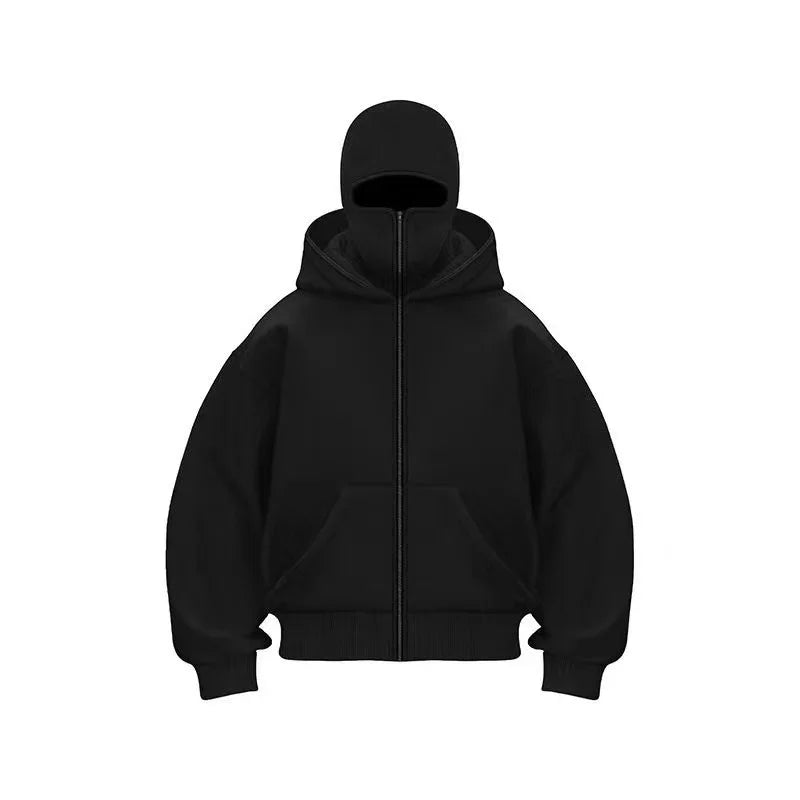 Men and Women Balaclava Y2K Gothic Harajuku Spring Autumn Winter New Item Double Hooded Sweatshirt Men Hooded Mask Zipper Jacket Pi-Mart