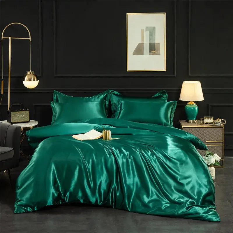 Luxury 100% Silk Bedding Set with Duvet Cover Set Double King Queen Size Bedding Cover Kit 4pcs Bed Cover Bed Linen Sets Pi-Mart
