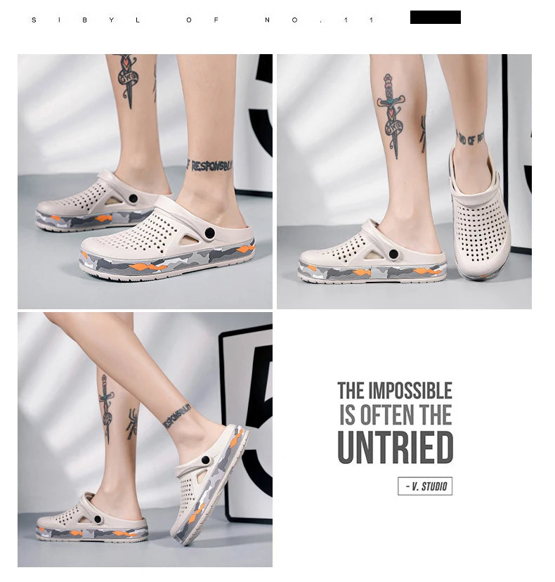 Men's summer casual hole shoes non slip lightweight breathable Two wearing men's sandals fashion comfort beach shoes slippers Pi-Mart