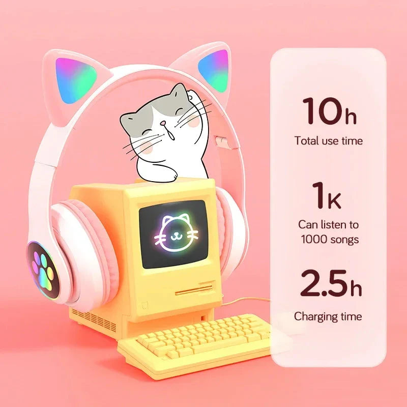 NNEOBA Wireless Cat Ears Headphone Pink LuxuryLifeWay Online Store