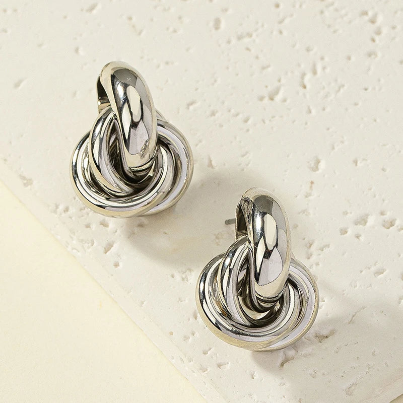 Obega Gold SIlver Color Knot Hoop Earring For Women Shiny Plating Trendy Earring Stud Cute Daily Wear Jewelry Pi-Mart