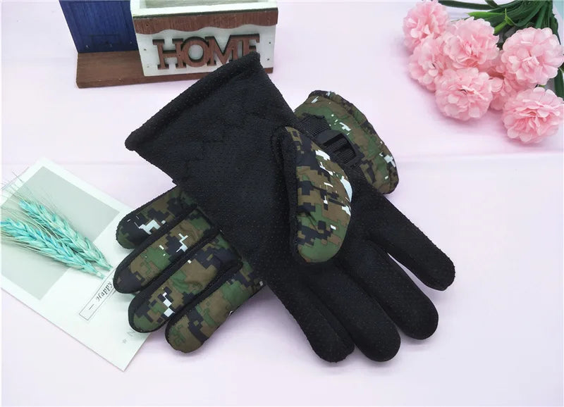 Kids Winter Gloves for Boys Girls 8-12 Years Old Fleece Lined Warm Thick Camouflage Ski Cycling Design Mittens Accessories Pi-Mart