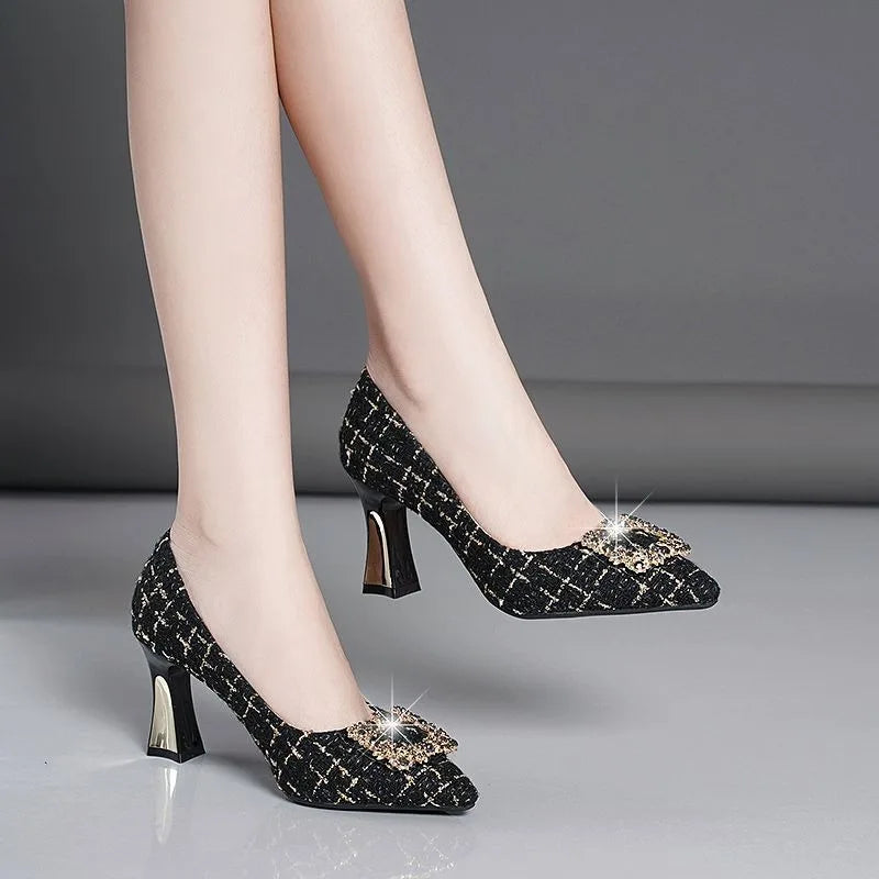 Women High Quality Crystal Suede Stiletto Heels Fashionable and Sexy High Heels Are Suitable for Banquets Parties Workplace Shoe Pi-Mart