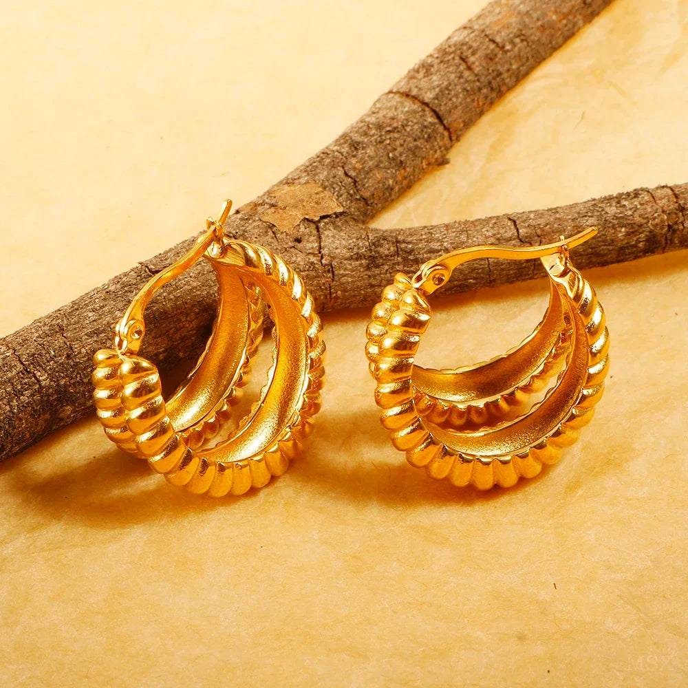 Luxury Shiny Zircon Hoop Earrings for Women Trendy Golden Stainless Steel Wed Ear Geometric Circle Earring Jewelry Pendientes Pi-Mart