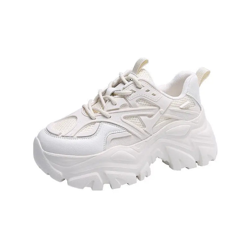 Women New Fashion Platform Sport Shoes Women 2024 New Summer Black Casual Chunky Sneakers Women Mesh Leather Platform Shoes Pi-Mart