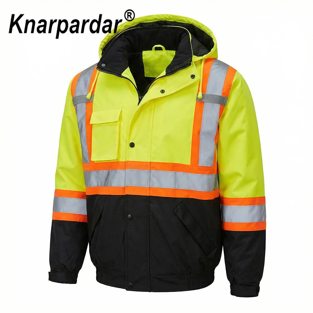 Winter Black Jacket High Visibility Warm Jacket for Men With Customized Logo Waterproof Jacket Reflective Parka Jacket Workwear Pi-Mart