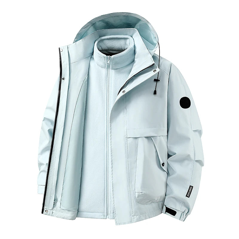 New Autumn and Winter Three in One Outdoor Jacket for Couples Warm Hooded Waterproof Two-piece Set Windbreaker Hiking Jacket Pi-Mart