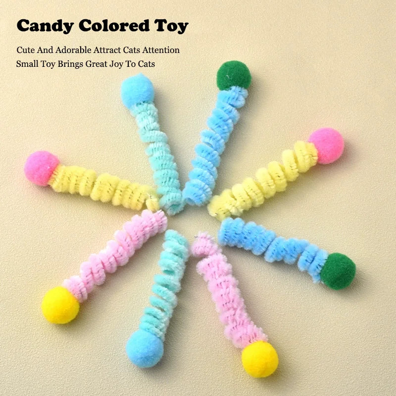 Interactive Cat Toy Spring Twist Stick Plush Ball Bite Resistant Teeth Grinding Plushie for Kittens Entertainment Boredom Relief Pi-Mart