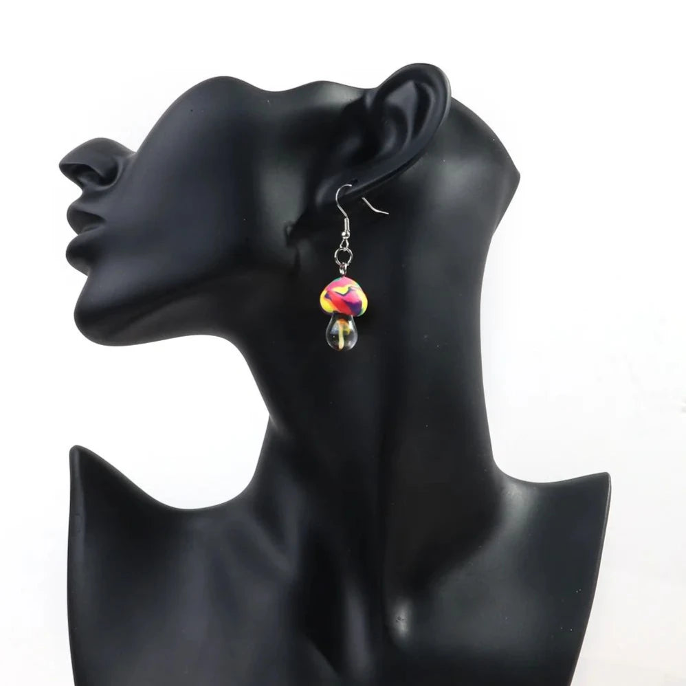New Cute Polymer Clay Mushroom Acrylic Drop Earrings for Women Cartoon Colorful Flower Pendant Earring 2024 Trend Jewelry Gift Pi-Mart