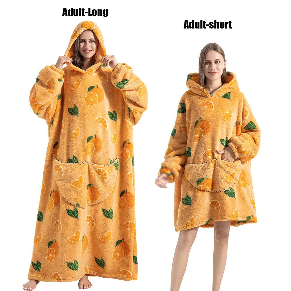 Women Plush Fleece Blanket Men Warm Thick Hoodies Adult Giant TV Blanlets with Sleeves Super Long Cold-proof Homewear Pajamas Pi-Mart