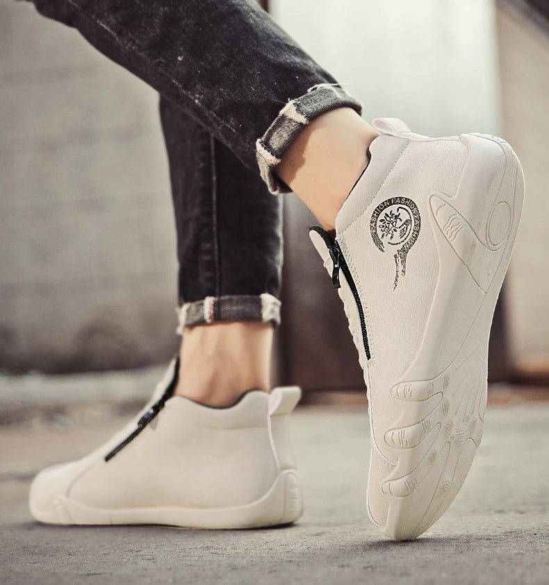 Men's Casual Shoes Side Zipper Short Boots Versatile Flats Bottom Trbottomyy Fashion Pu Leather Men's Shoes Spring Suitable for Outdoor Sports Pi-Mart