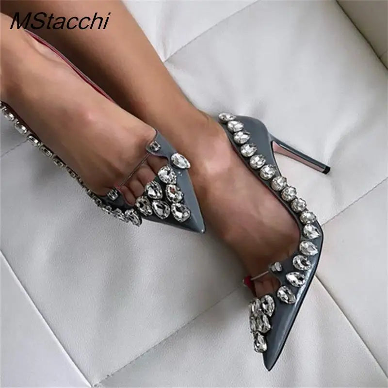 2026 Runway Women Pumps Crystal Metal Decoration High Heels Sandals For Women Luxury Designer Nightclubs Banquets Female Shoes Pi-Mart