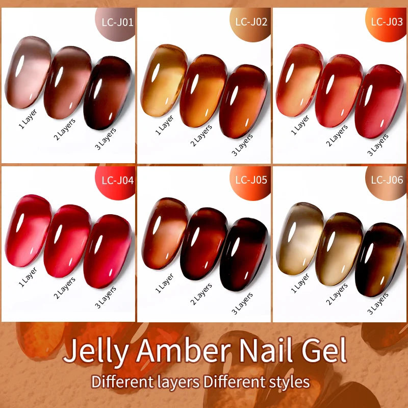 LILYCUTE 7ML Jelly Amber Gel Nail Polish Brown Crystal Translucent Dull Color Nail Art Gel Semi Permanent UV Gel Polish Varnish Tri Light Beauty