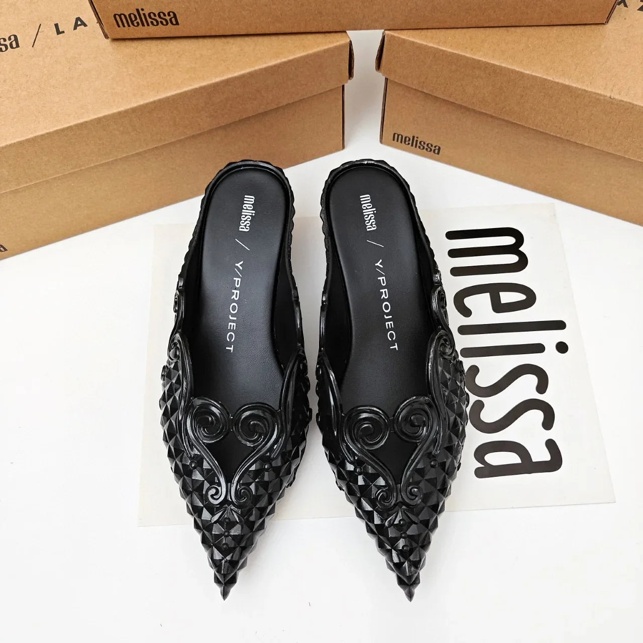 Women Sandals 2025 Spring Melissa Woman Slingback Shoes Fashion Ladies High Heels Elegant Med Heel Pointed Toe Slip on Sandal LadyShow.Store