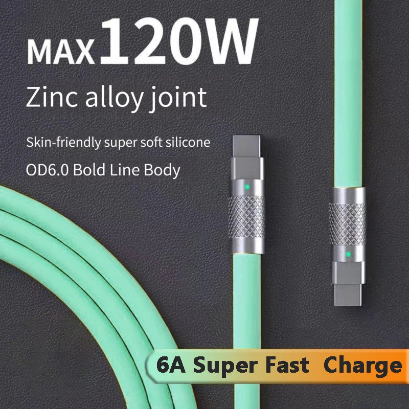 120w 6a Super Fast Charge PD Type C Liquid Silicone Cable Quick Charge 1M 2M Usb Cable Usb C to C Charger Cable Pi-Mart