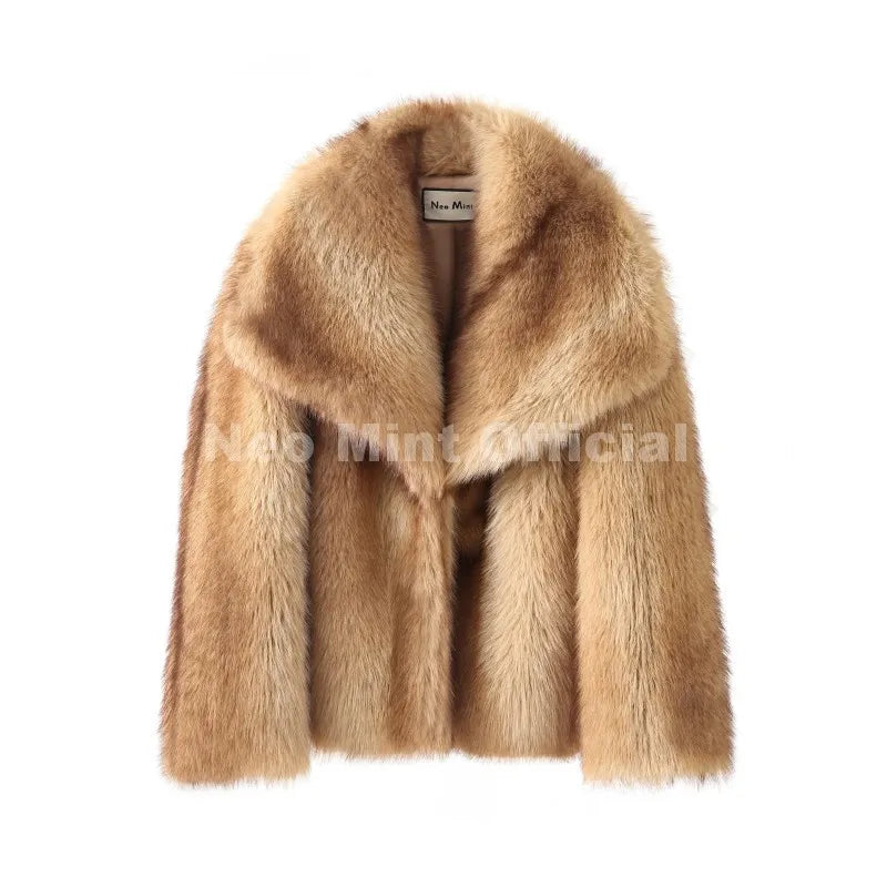 Neo Mint 2025 Winter Exclusive Striped Faux Fur Jacket Women Overcoat Brand Blogger Fashion Fluffy Fox Fur Collar Coat Outerwear LadyShow.Store