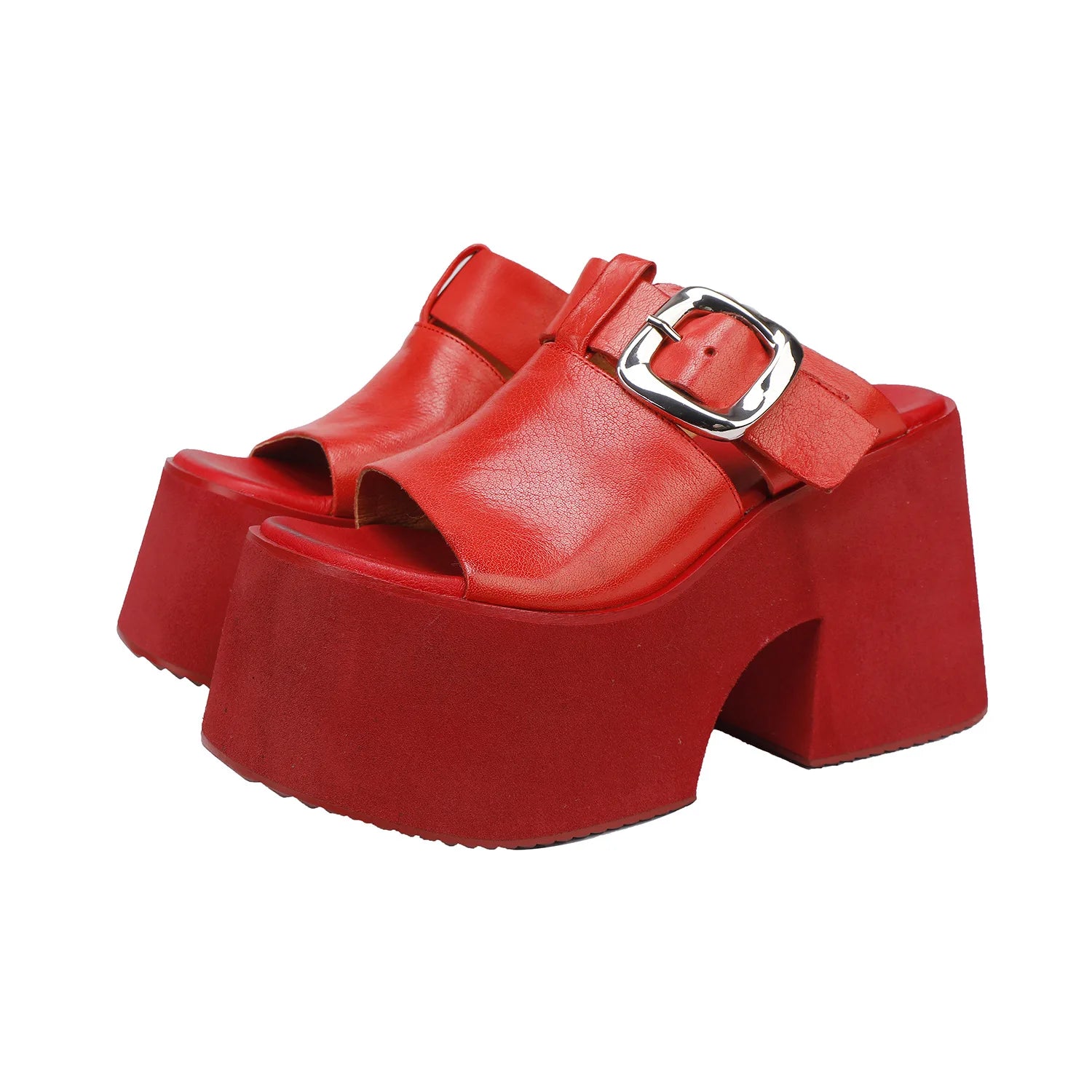 GKTINOO 2026 Summer New Genuine Leather Thick Soled Height Increasing Slippers Fashionable Women's Super High Heels Sandals Pi-Mart
