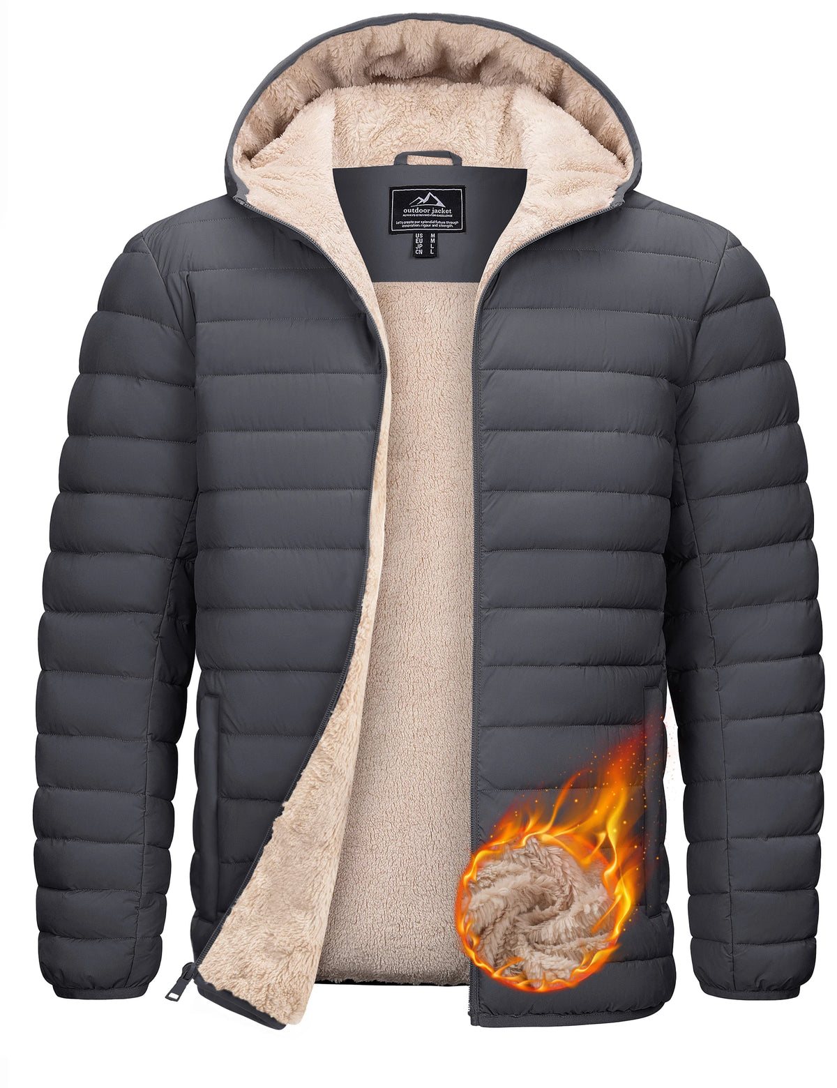 TACVASEN Men's Puffer Jacket Winter Warm Hooded Sherpa Lined Water Resistant Windproof Insulated Jacket Warm Winter Puffy Coat Pi-Mart