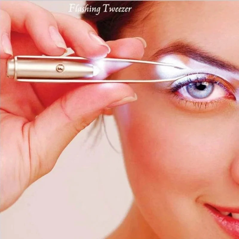 Portable Stainless Steel Led Make Up LED Light Eyelash Eyebrow Clip Tweezer Set Smart Design Hair Remove Tweezer Makeup Tool Tri Light Beauty